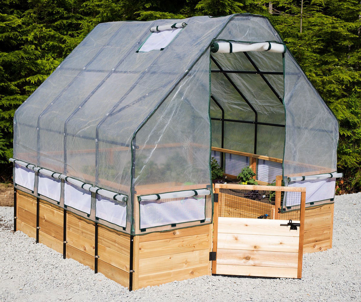 Cedar Complete Raised Garden Bed Kit with Greenhouse Cover 8' x 8'