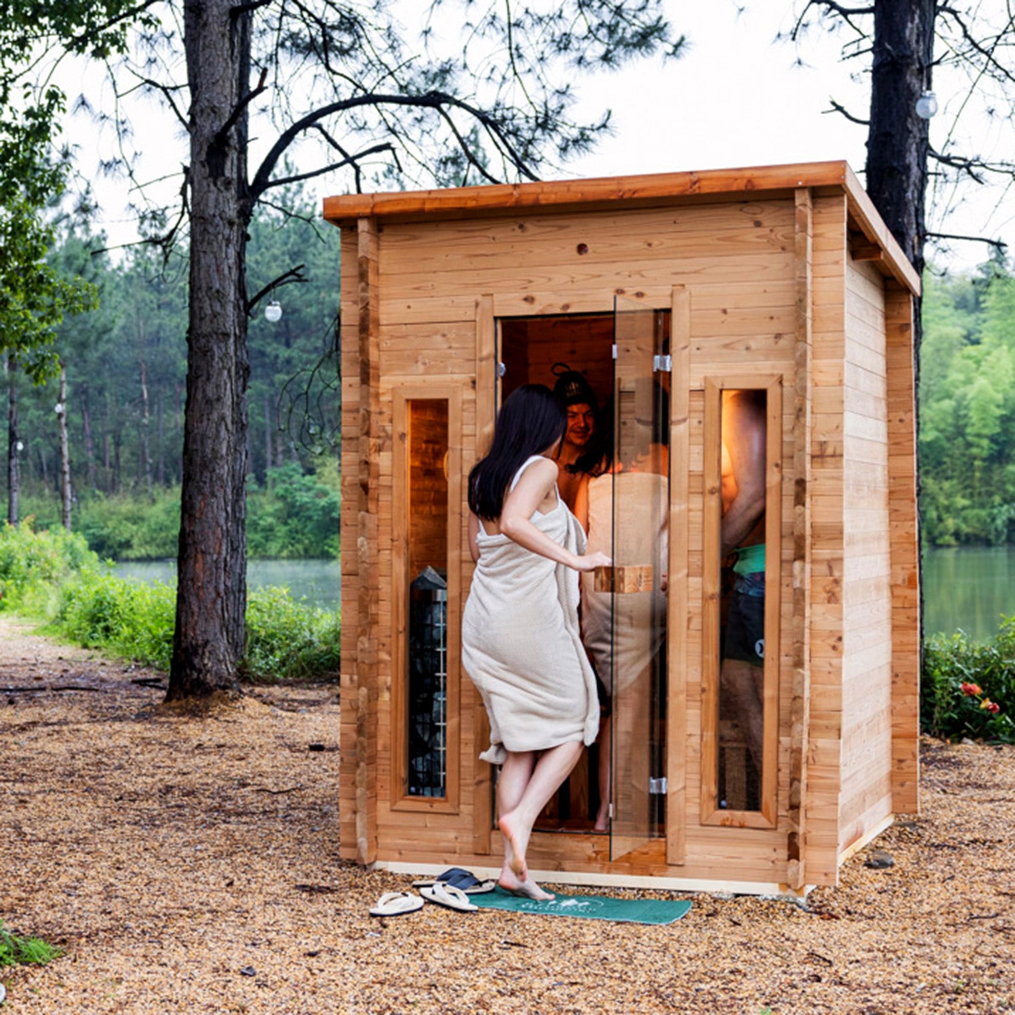 Cabin Outdoor Sauna - 4 Person w/ Harvia KIP 8kW Heater – Eartheasy