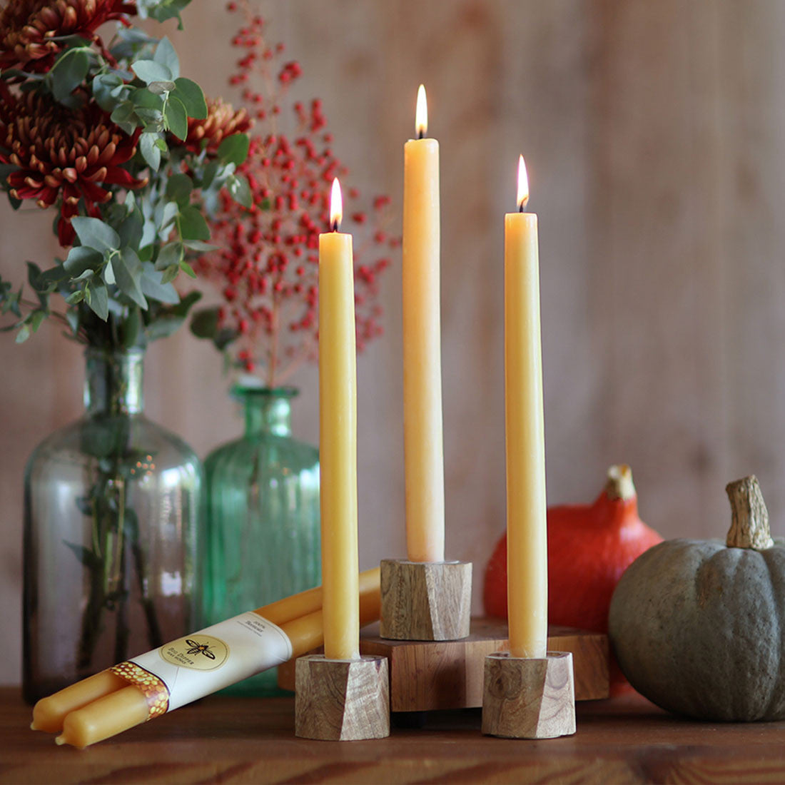 Natural Beeswax Tapers - Set of 2