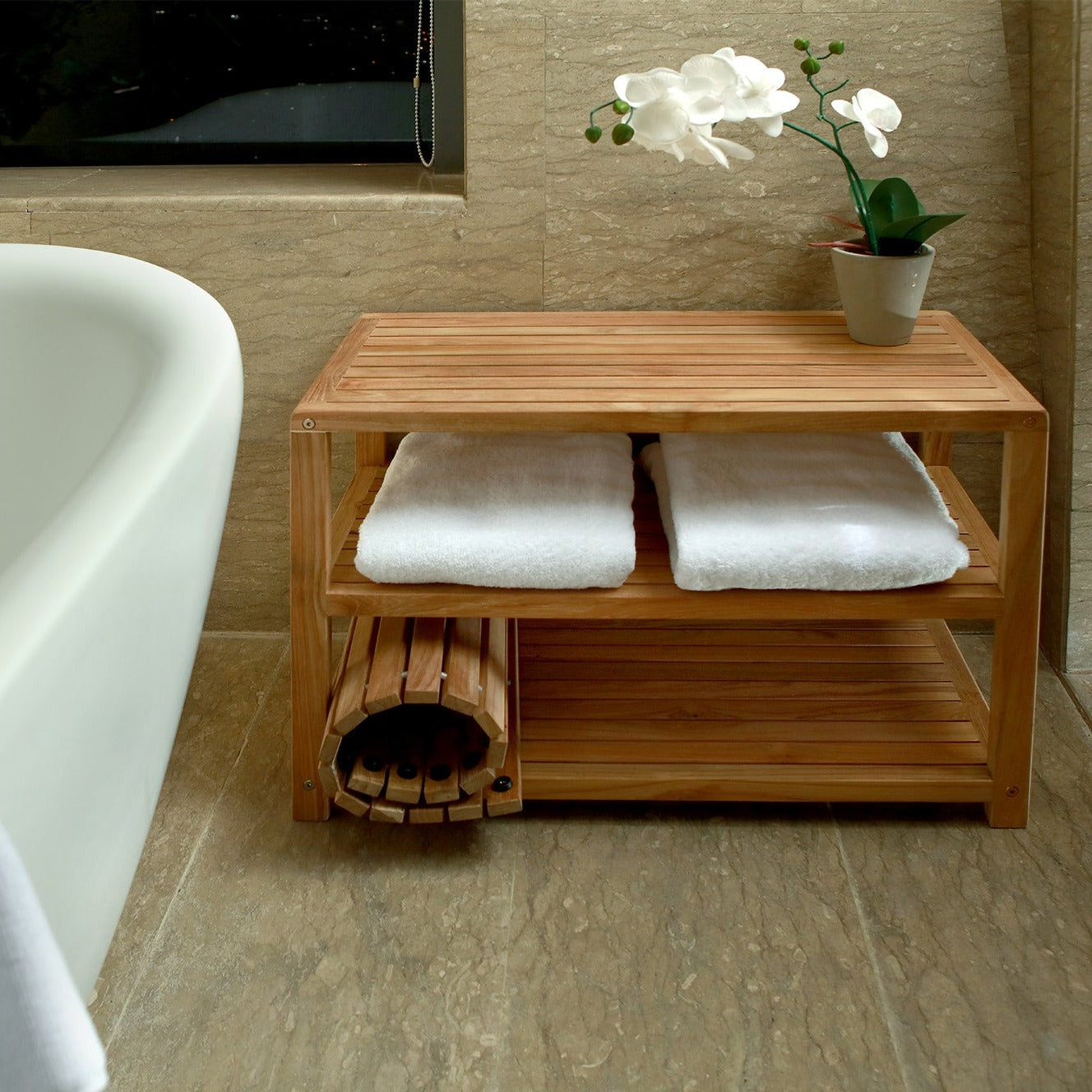 Natural Teak Savannah Sauna Bench With Storage