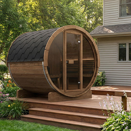 Outdoor Wooden Barrel Sauna - Panorama