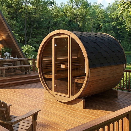 Outdoor Wooden Barrel Sauna - Panorama