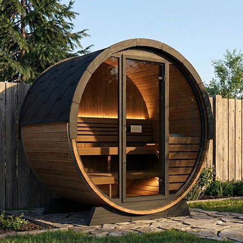 Outdoor Barrel Sauna - SaunaLife Model EE6G