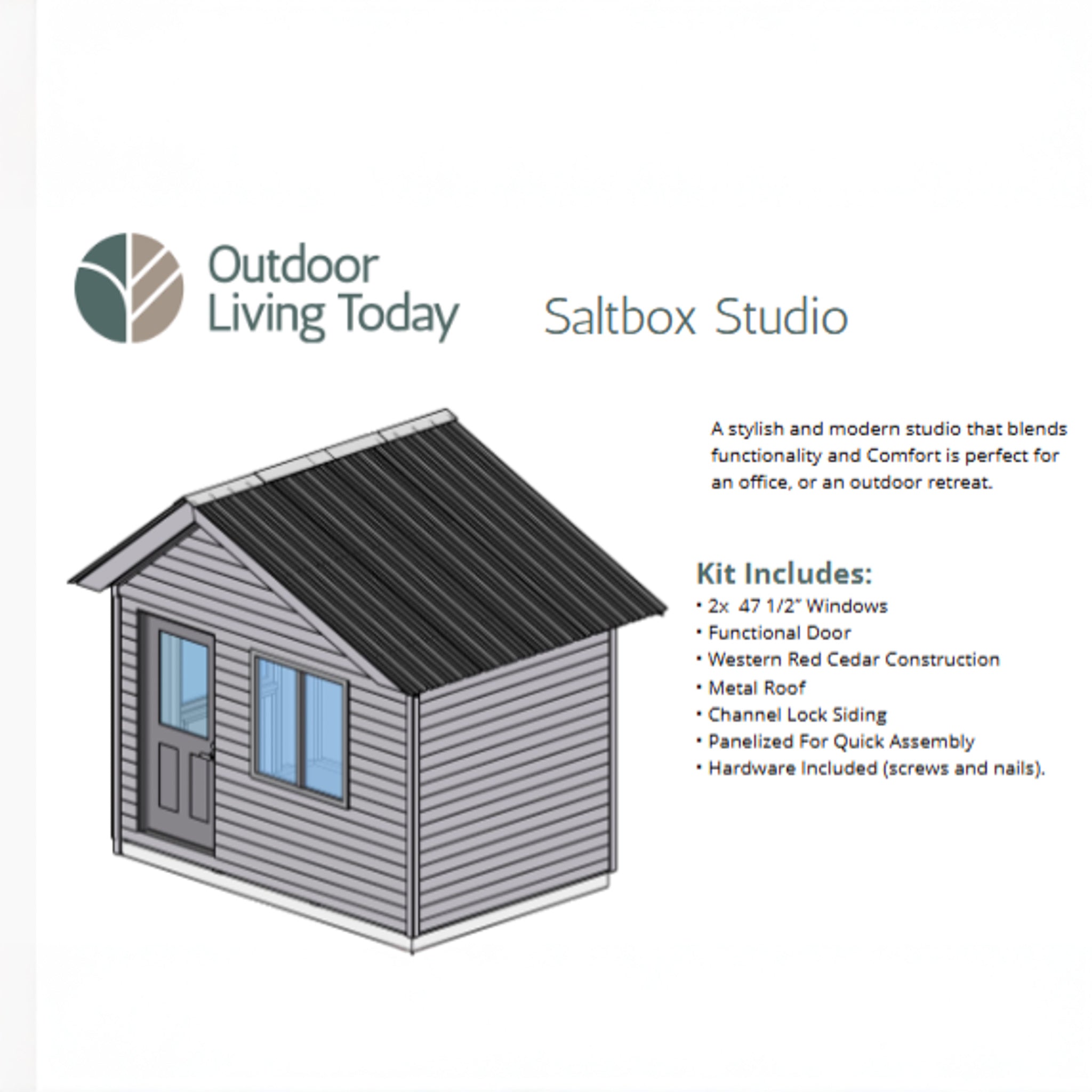 12' × 8' Cedar Saltbox Studio – Modern Outdoor Office