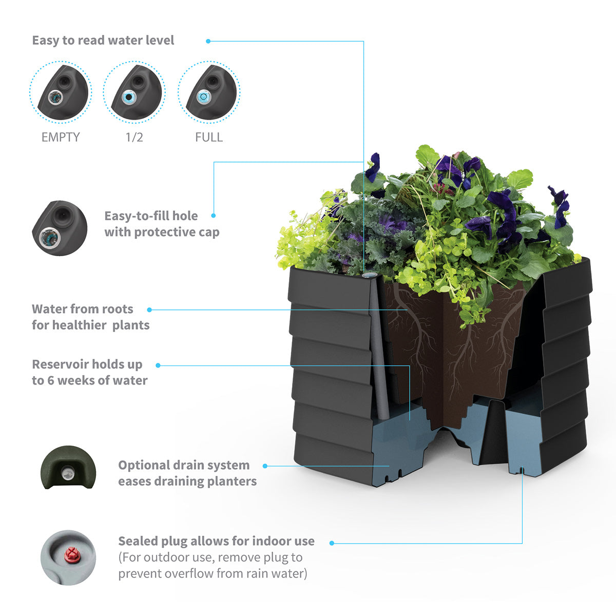 Slat Self-Watering Window Box Planter