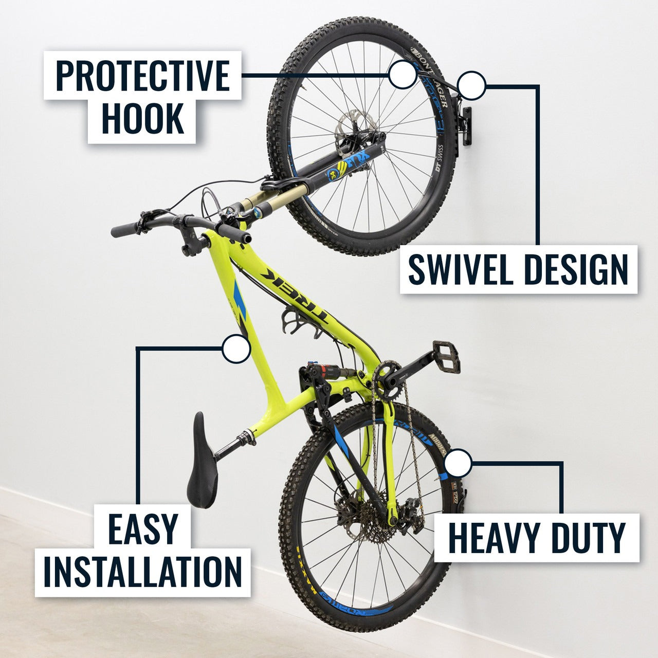 Wall-Mounted Swivel Bike Storage Hooks - 2 Pack