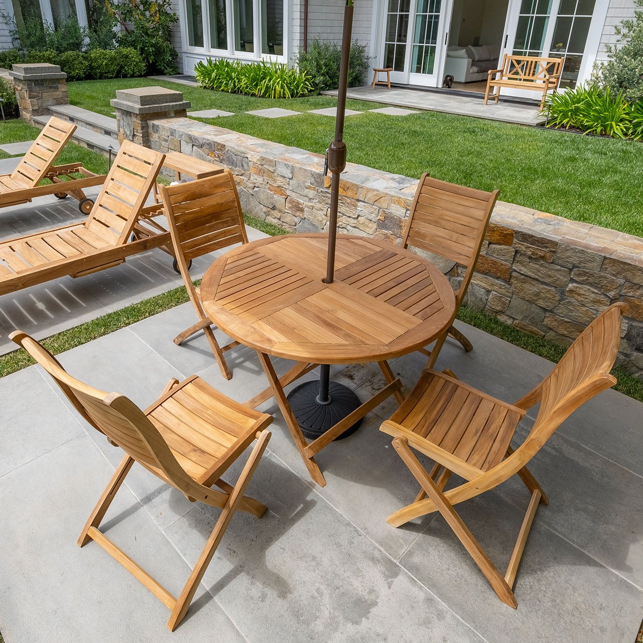 Natural Teak Naples Outdoor Folding Dining Table - 47" Round