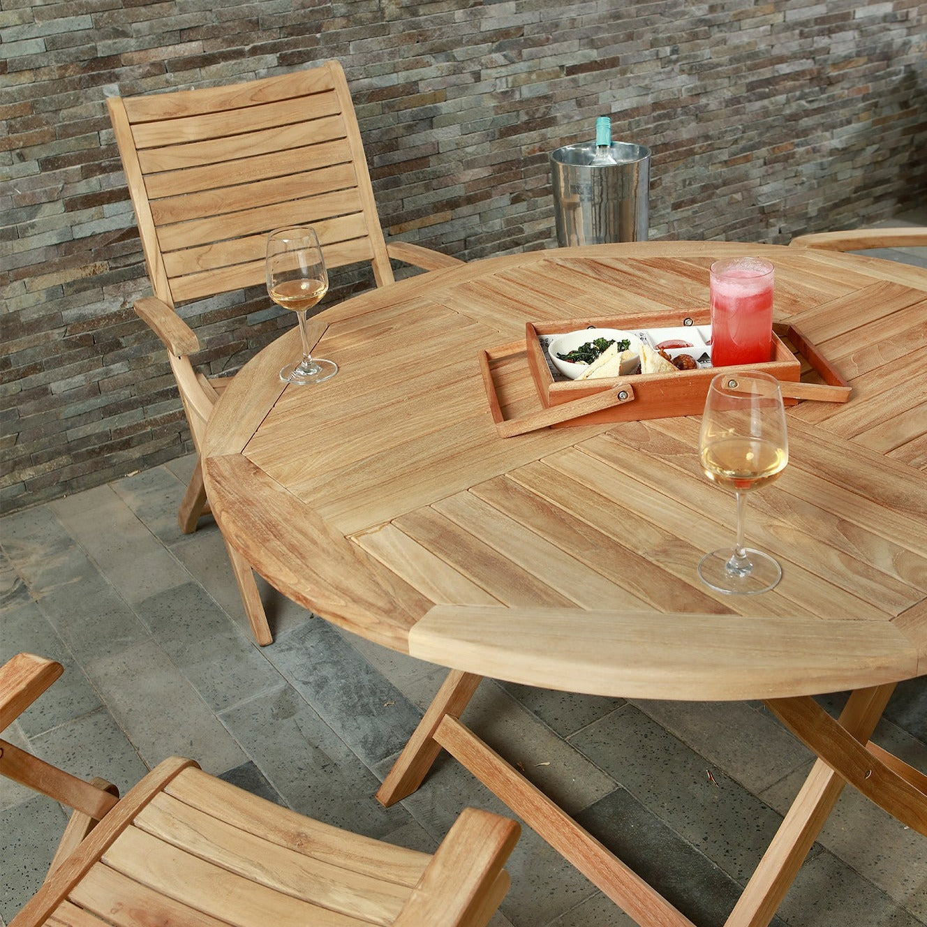 Natural Teak Naples Outdoor Folding Dining Table - 47" Round