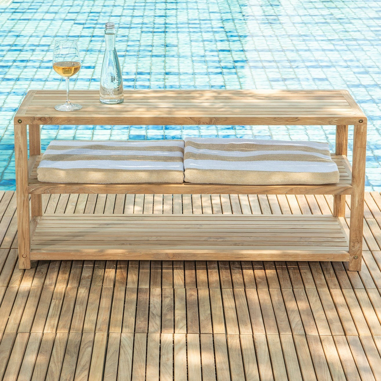 Natural Teak Savannah Sauna Bench With Storage