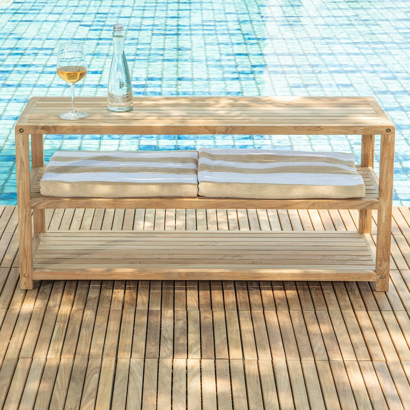 Natural Teak Savannah Sauna Bench With Storage