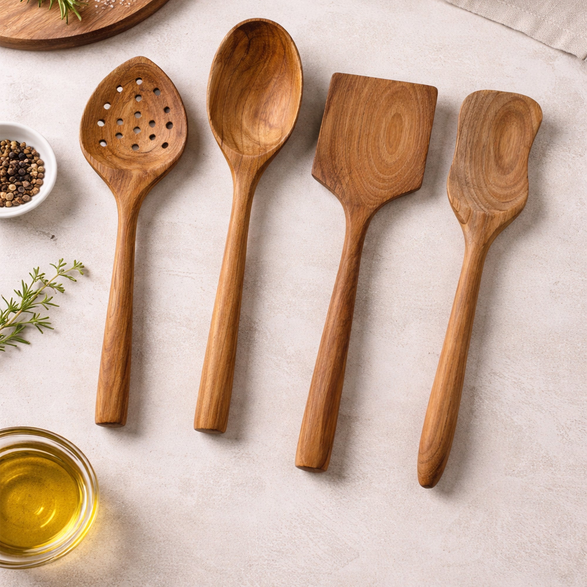Natural Teak 4-Piece Kitchen Utensil Set