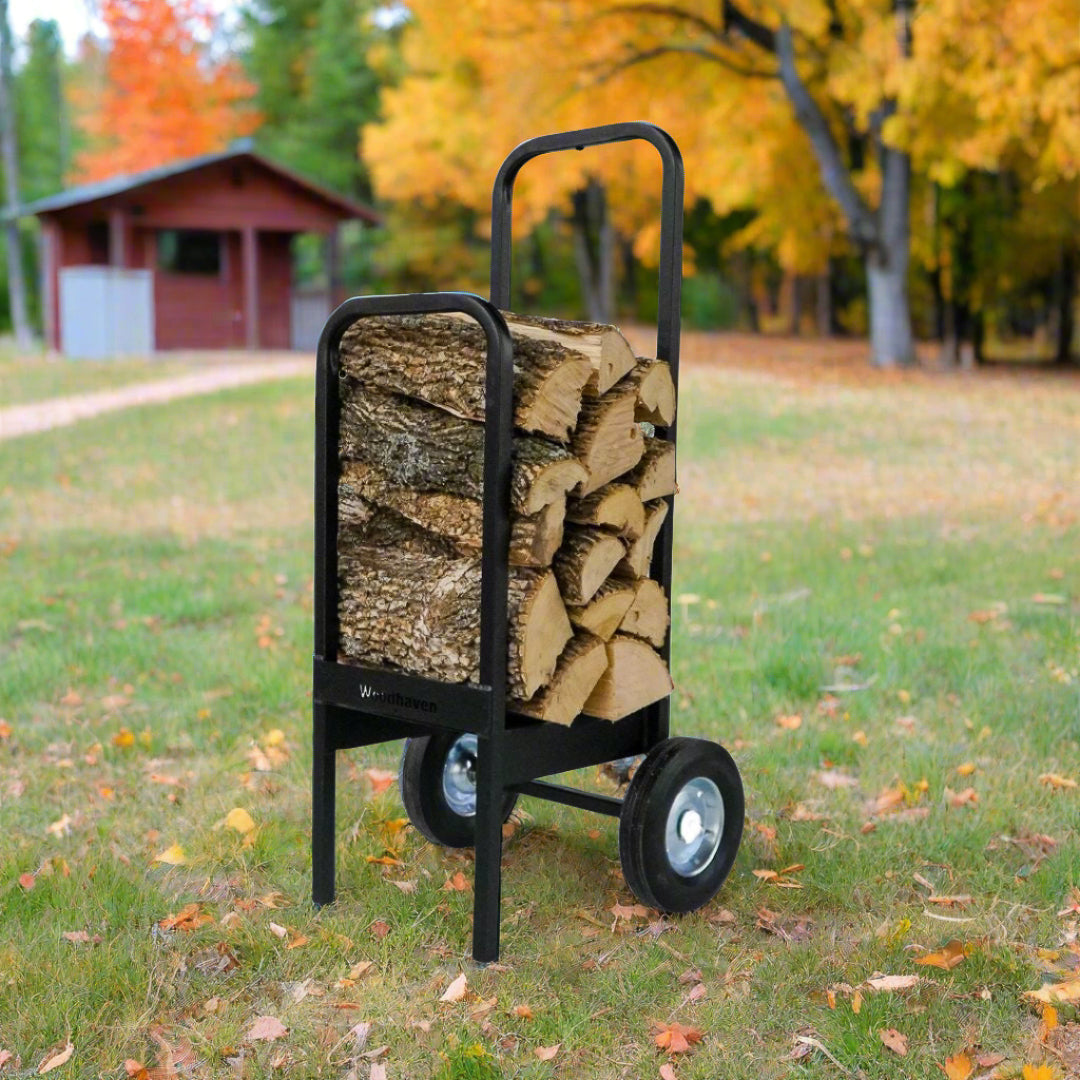Heavy-Duty Steel Firewood Cart - 300 Lb Capacity