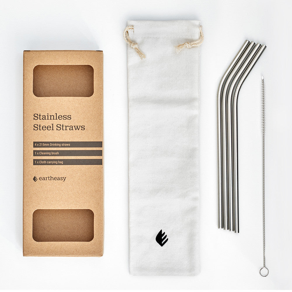 Curved Stainless Steel Straws 4-Pack