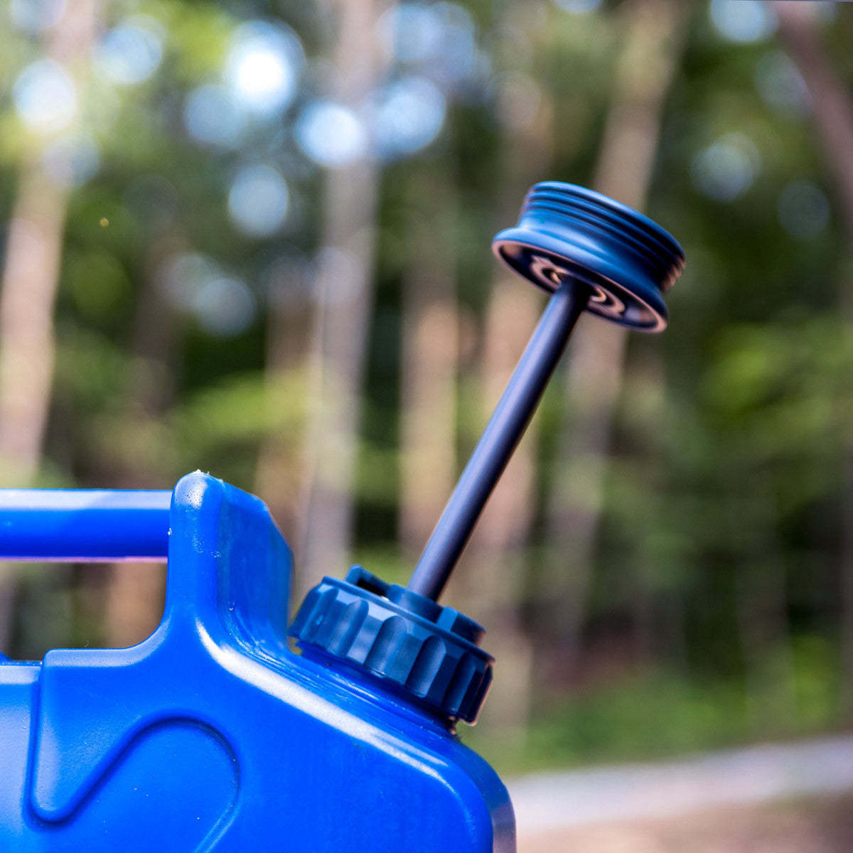 Pictured is a Black Pump on a Blue Jerrycan.