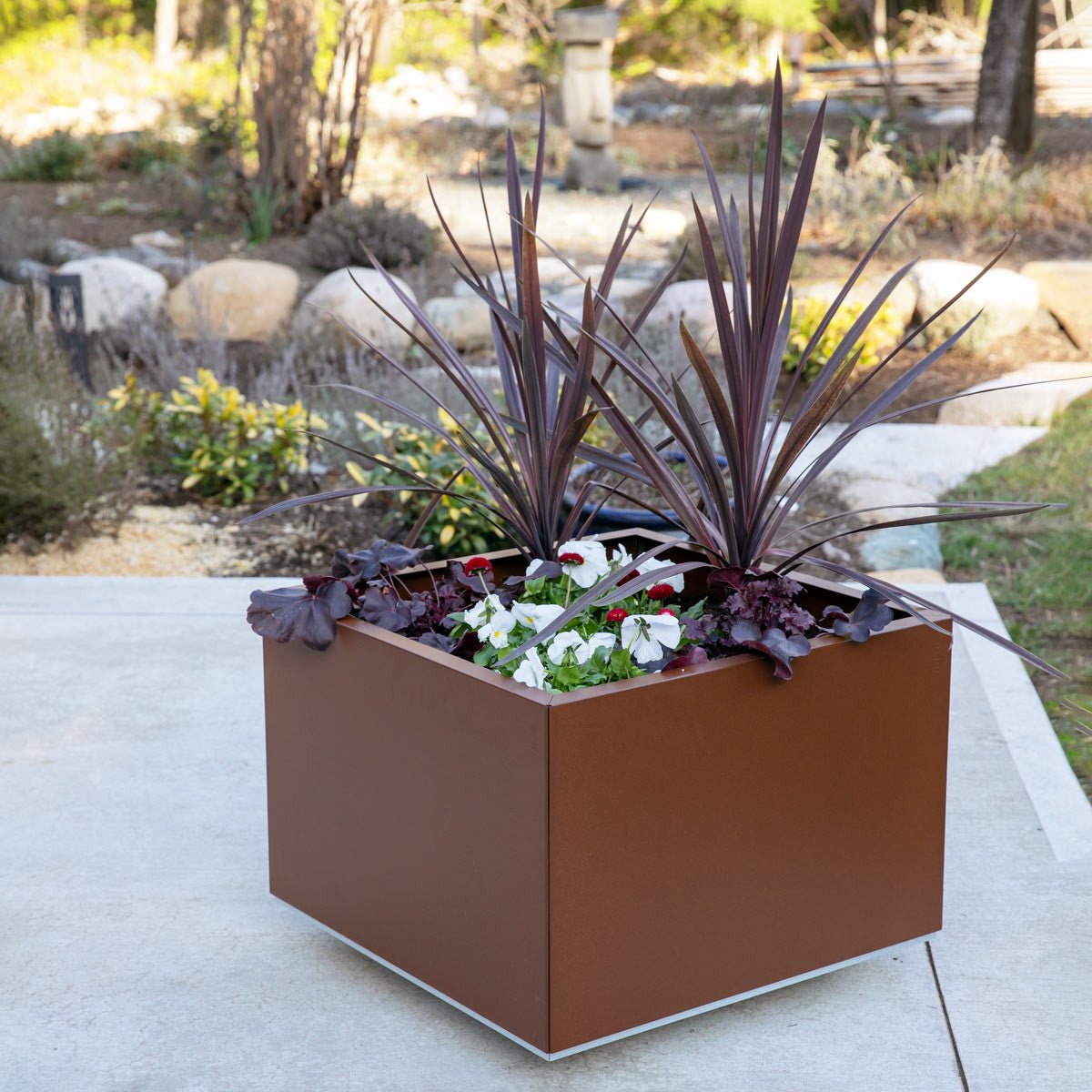 Bedd Steel Patio Planter Boxes - 2' Square Planters Black 10"