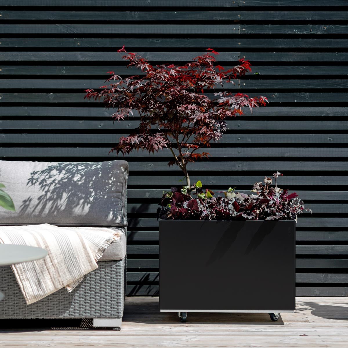 Bedd Steel Patio Planter Boxes - 2' Square Planters Black 10"
