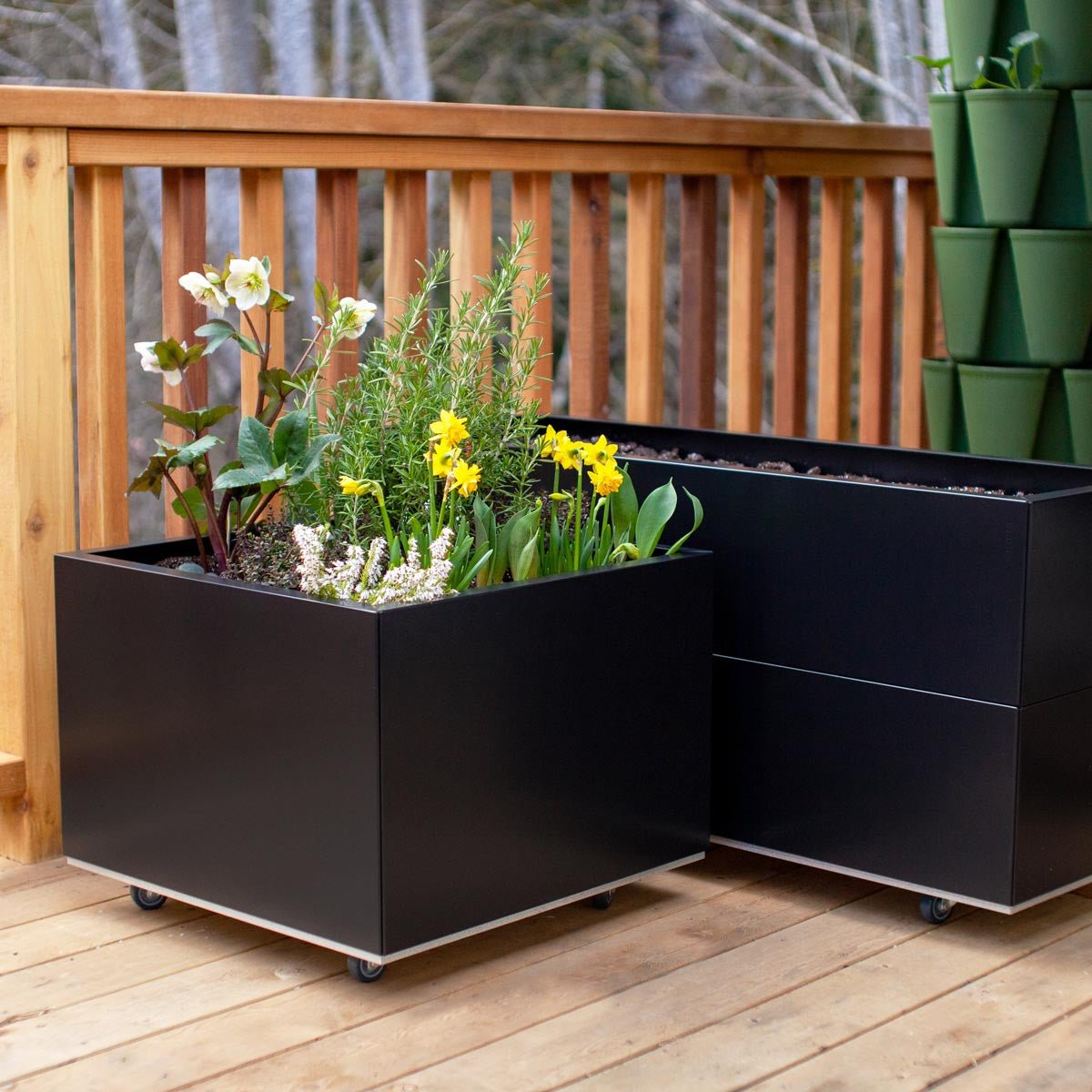 Bedd Steel Patio Planter Boxes - 2' Square Planters Black 10"