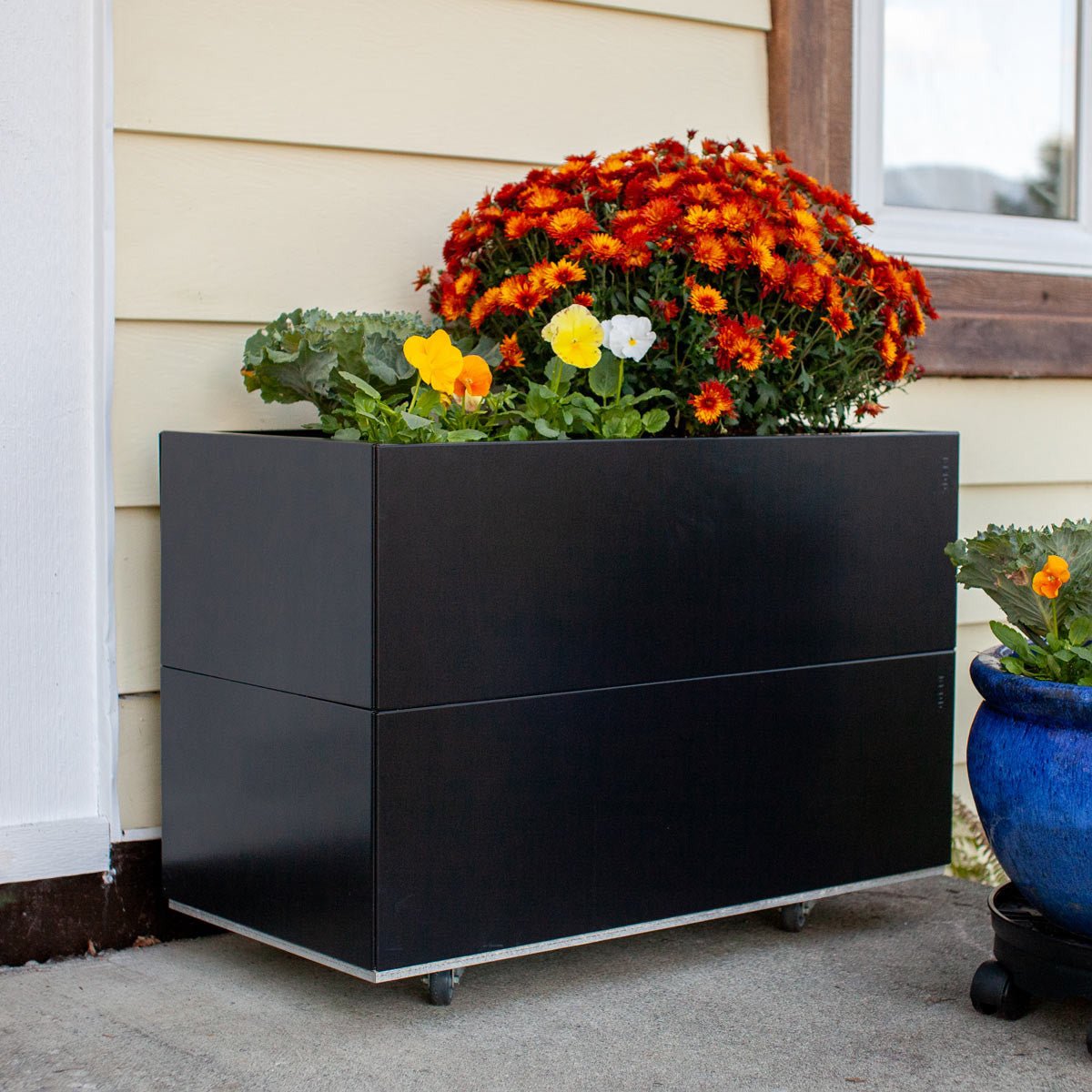 Bedd Steel Patio Planter Boxes - Rectangular Planters 16" W x 31" L 10" Black