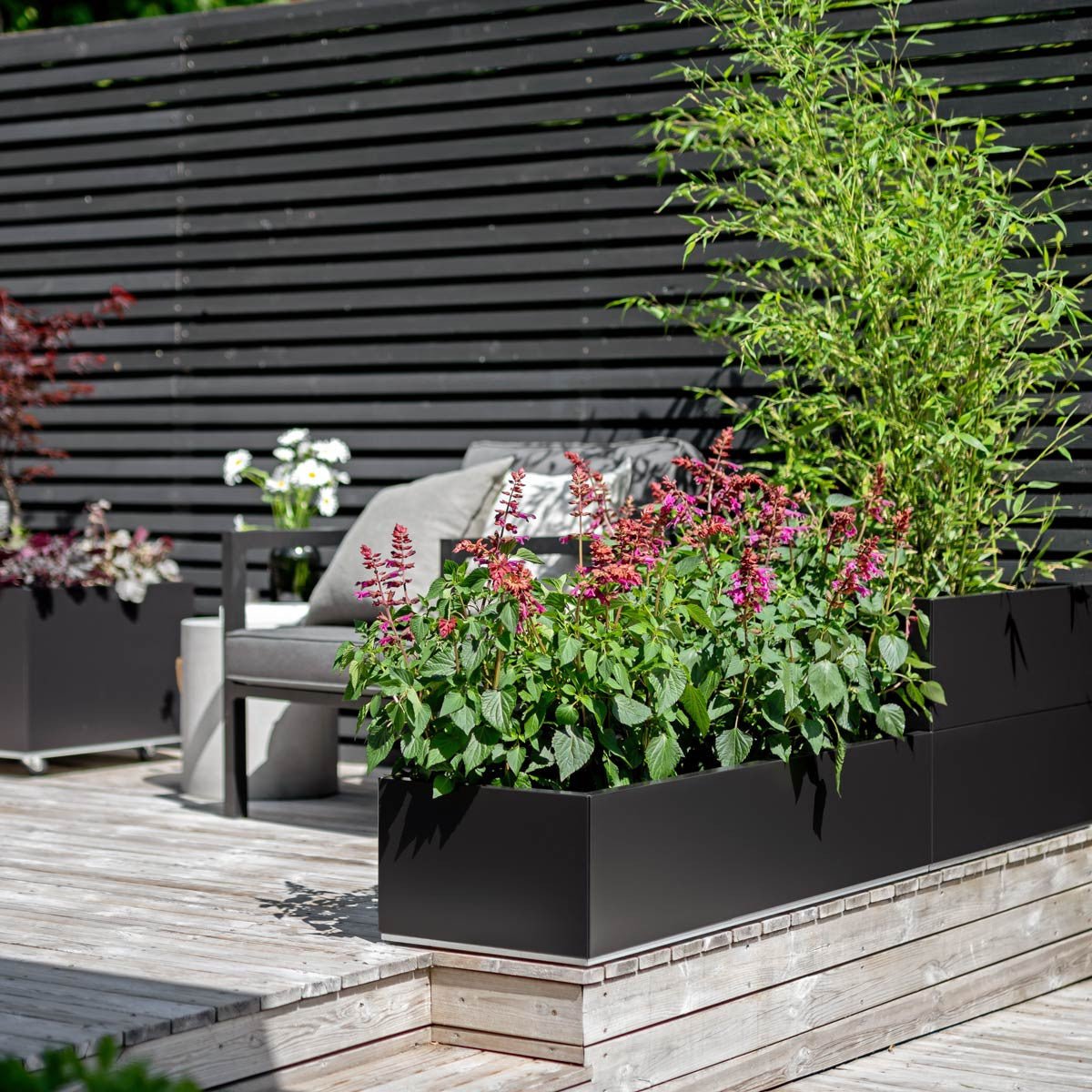Bedd Steel Patio Planter Boxes - Rectangular Planters 16" W x 31" L 10" Black