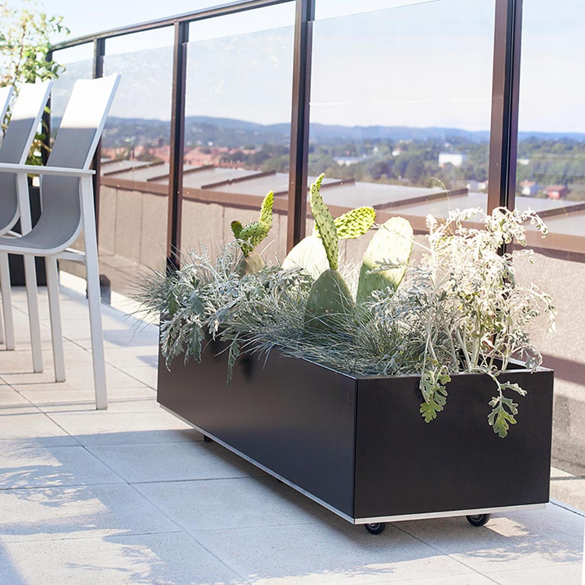 Bedd Steel Patio Planter Boxes - Rectangular Planters 16" W x 31" L 10" Black