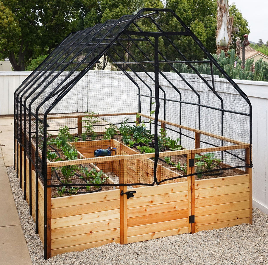 Cedar Complete Raised Garden Bed Kit with Bird Netting Cover 8' x 8'
