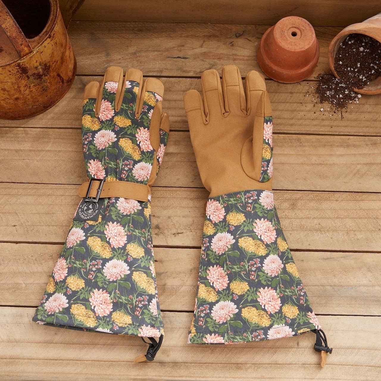 Botanical Print Gardening Arm Saver Gloves Small Woodland Garden