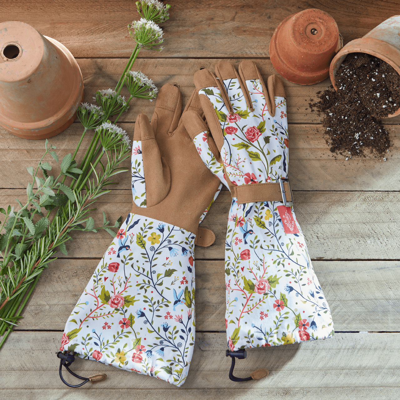 Botanical Print Gardening Arm Saver Gloves Small Woodland Garden
