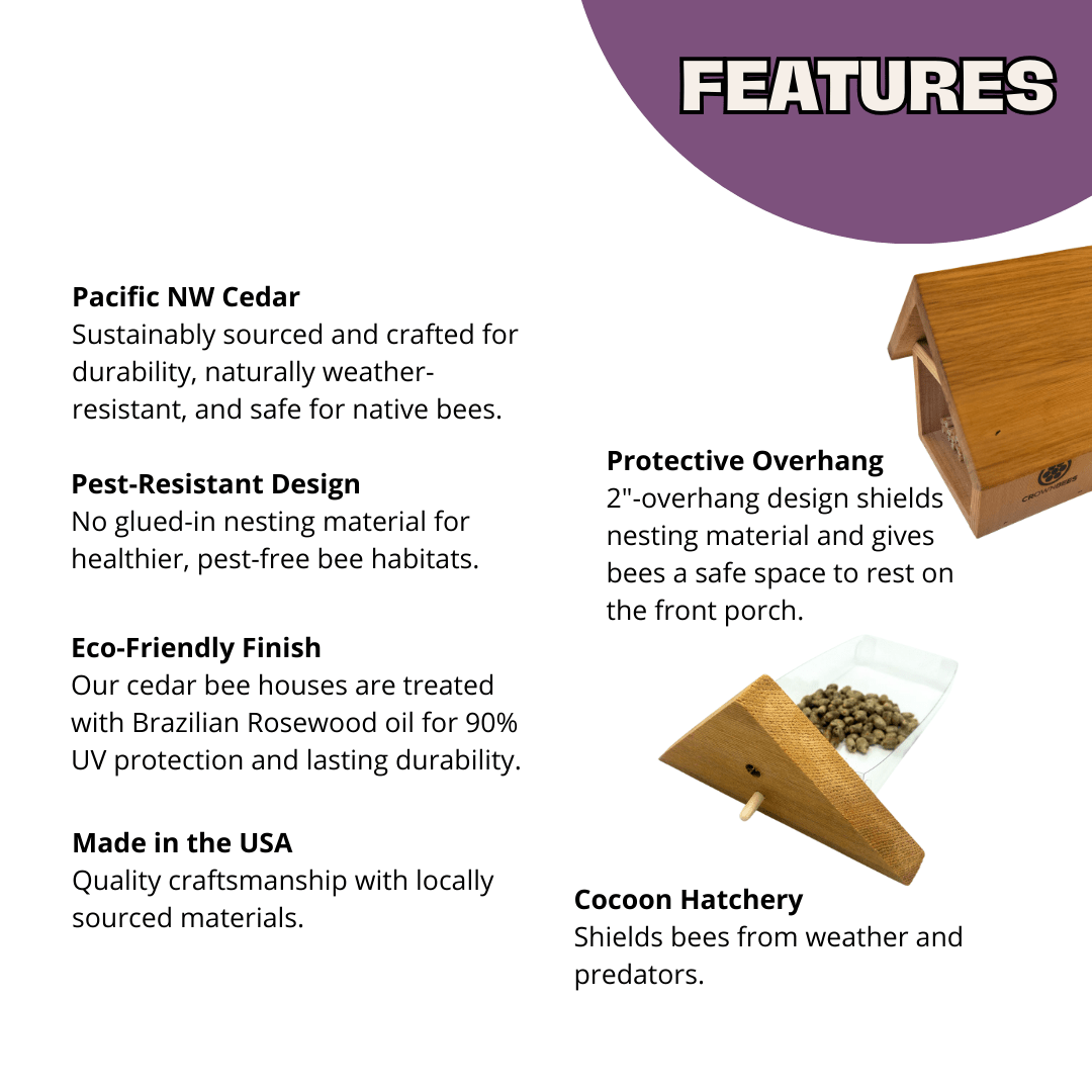 Cedar Chalet Complete Kit Bee House & Bee Certificate Spring Mason bees (temps 55-80F)