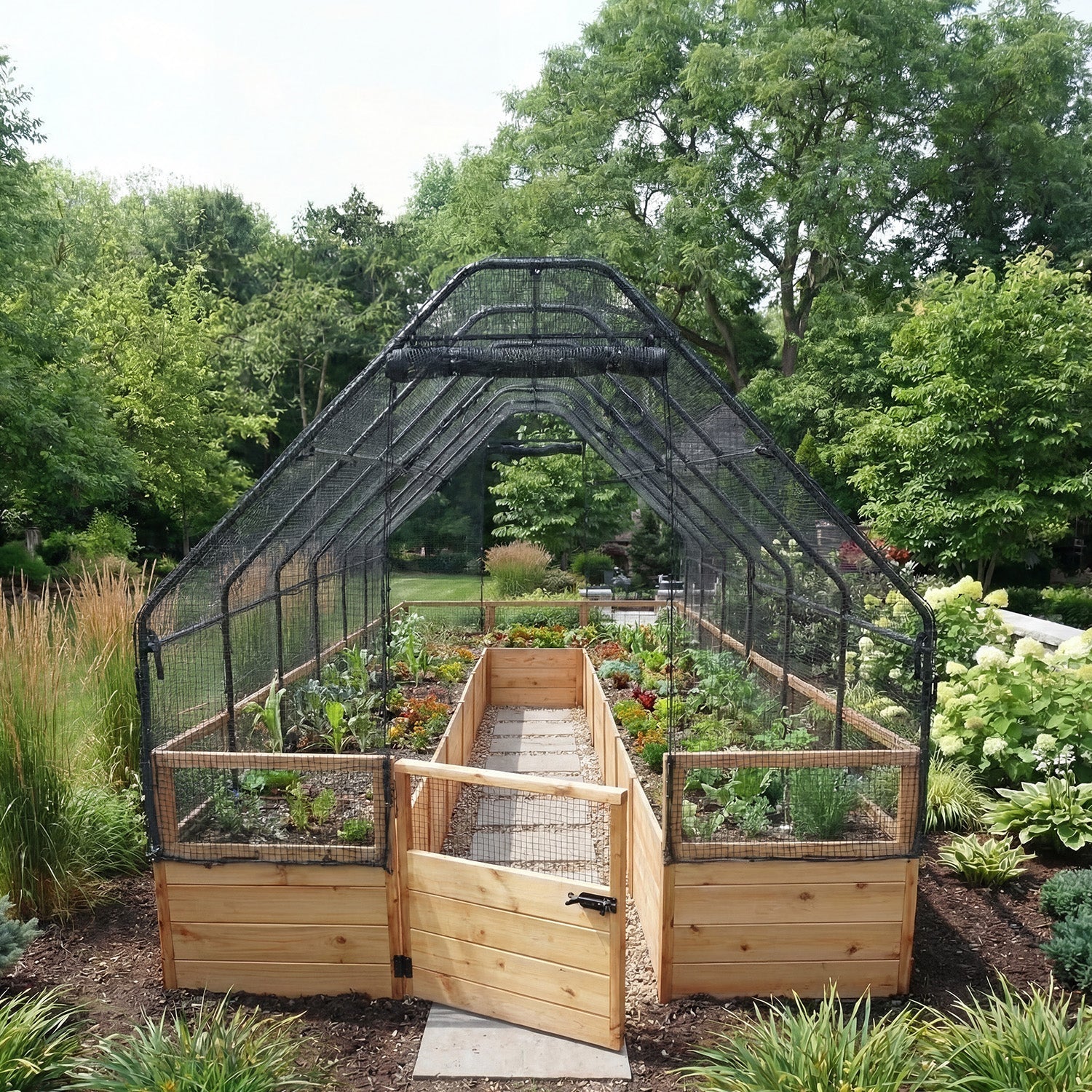 Cedar Complete Raised Garden Bed Kit with Bird Netting Cover 8' x 16' option3