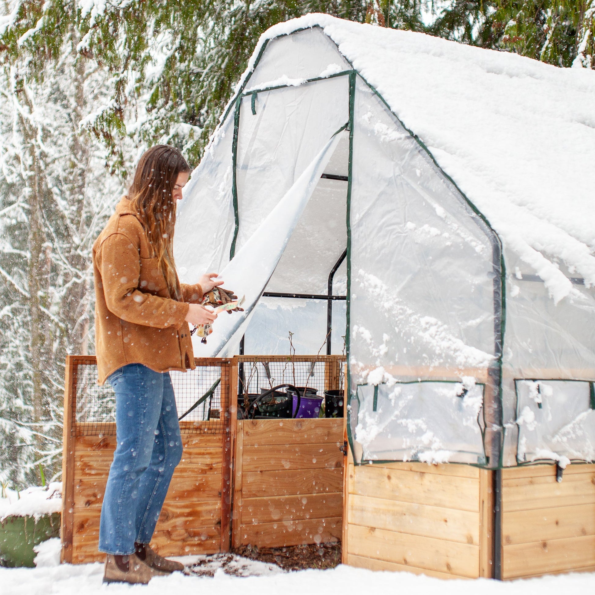 Cedar Complete Raised Garden Bed Kit with Greenhouse Cover 8' x 12' option3