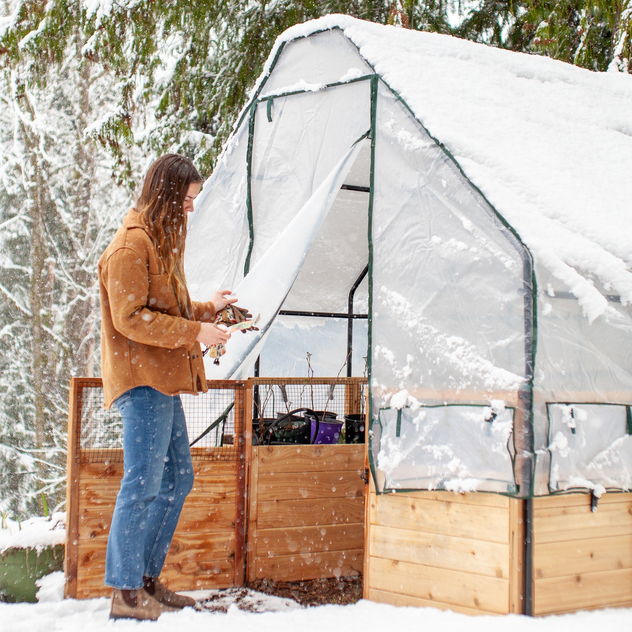 Cedar Complete Raised Garden Bed Kit with Greenhouse Cover 8' x 12' option3