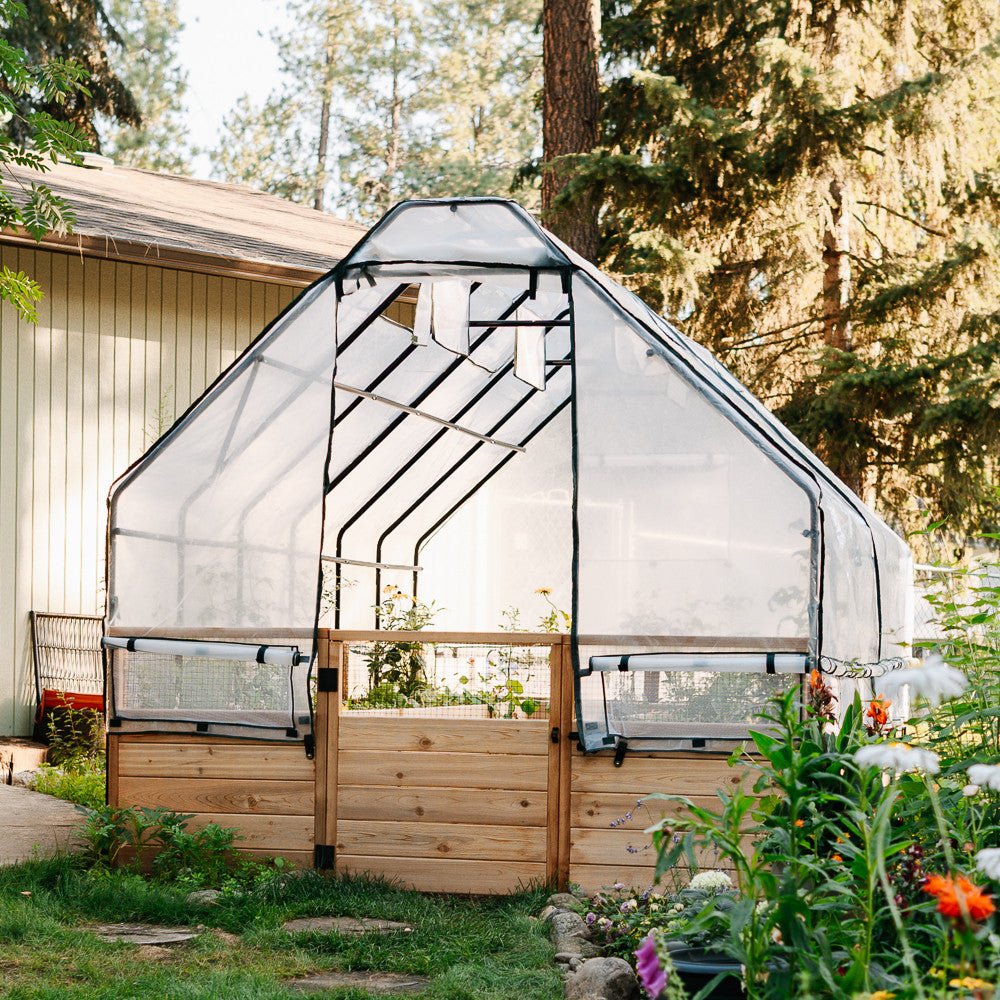 Cedar Complete Raised Garden Bed Kit with Greenhouse Cover 8' x 12'