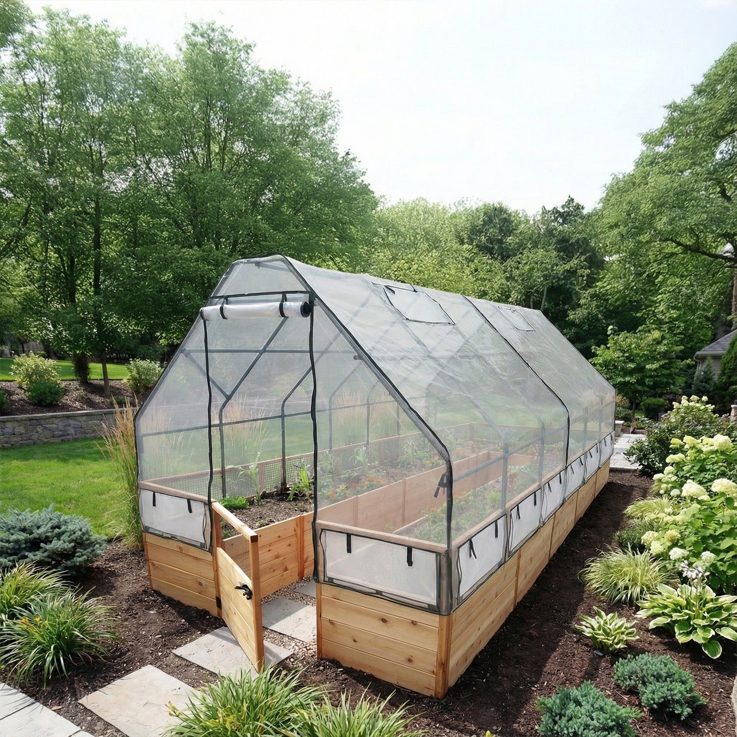 Cedar Complete Raised Garden Bed Kit with Greenhouse Cover 8' x 16' option3