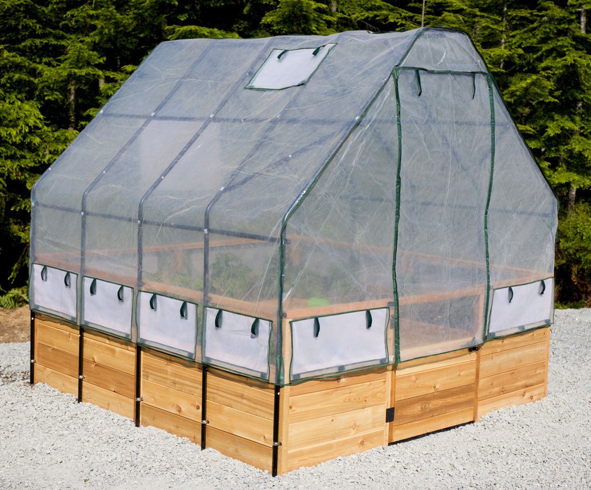 Cedar Complete Raised Garden Bed Kit with Greenhouse Cover 8' x 8' option3