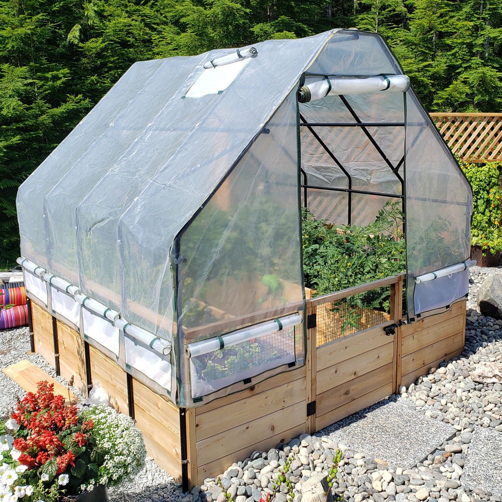 Cedar Complete Raised Garden Bed Kit with Greenhouse Cover 8' x 8' option3