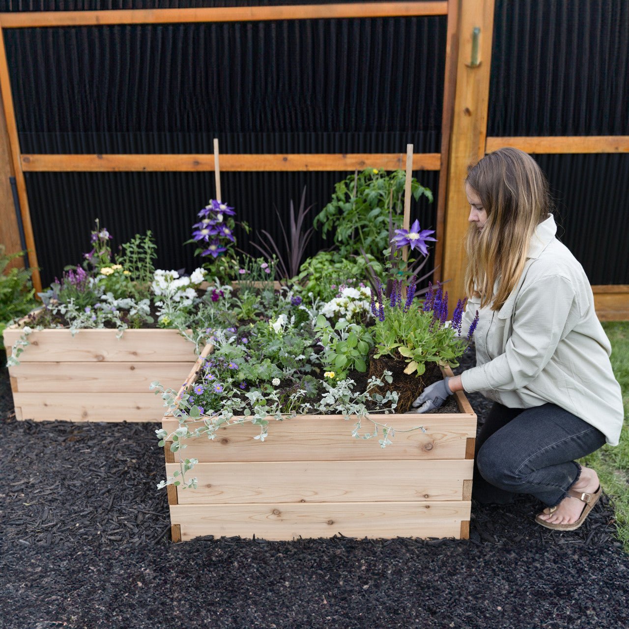 Classic Natural Cedar L-Shaped Raised Garden Beds 2' 4' option3