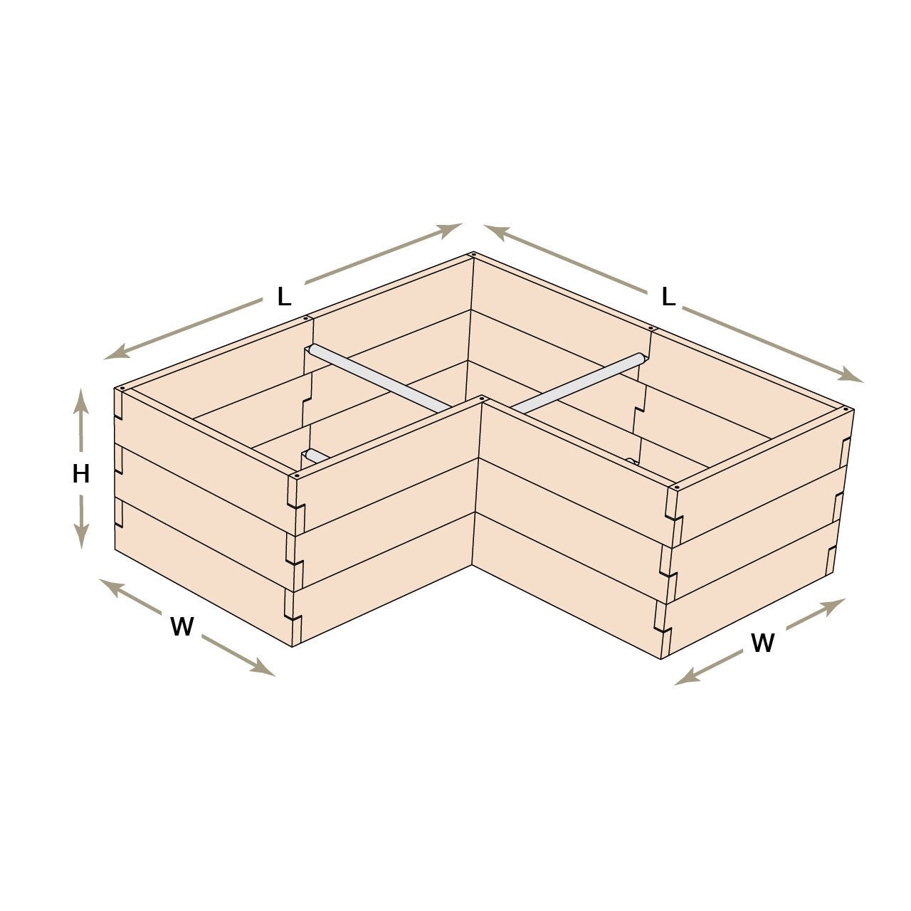 Classic Natural Cedar L-Shaped Raised Garden Beds 2' 4' 5.5"