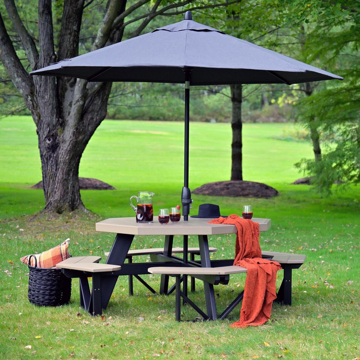Classic Octagonal Picnic Table - 5' Long antique-mahogany