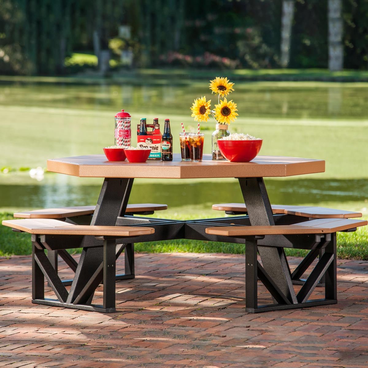 Classic Octagonal Picnic Table - 5' Long antique-mahogany
