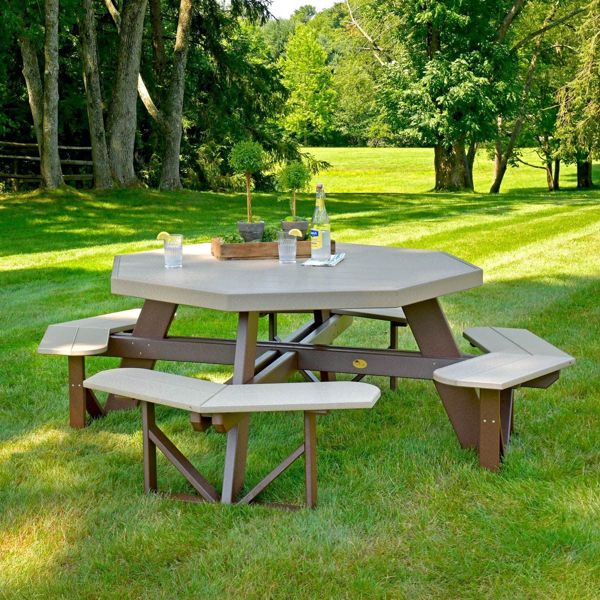 Classic Octagonal Picnic Table - 5' Long antique-mahogany