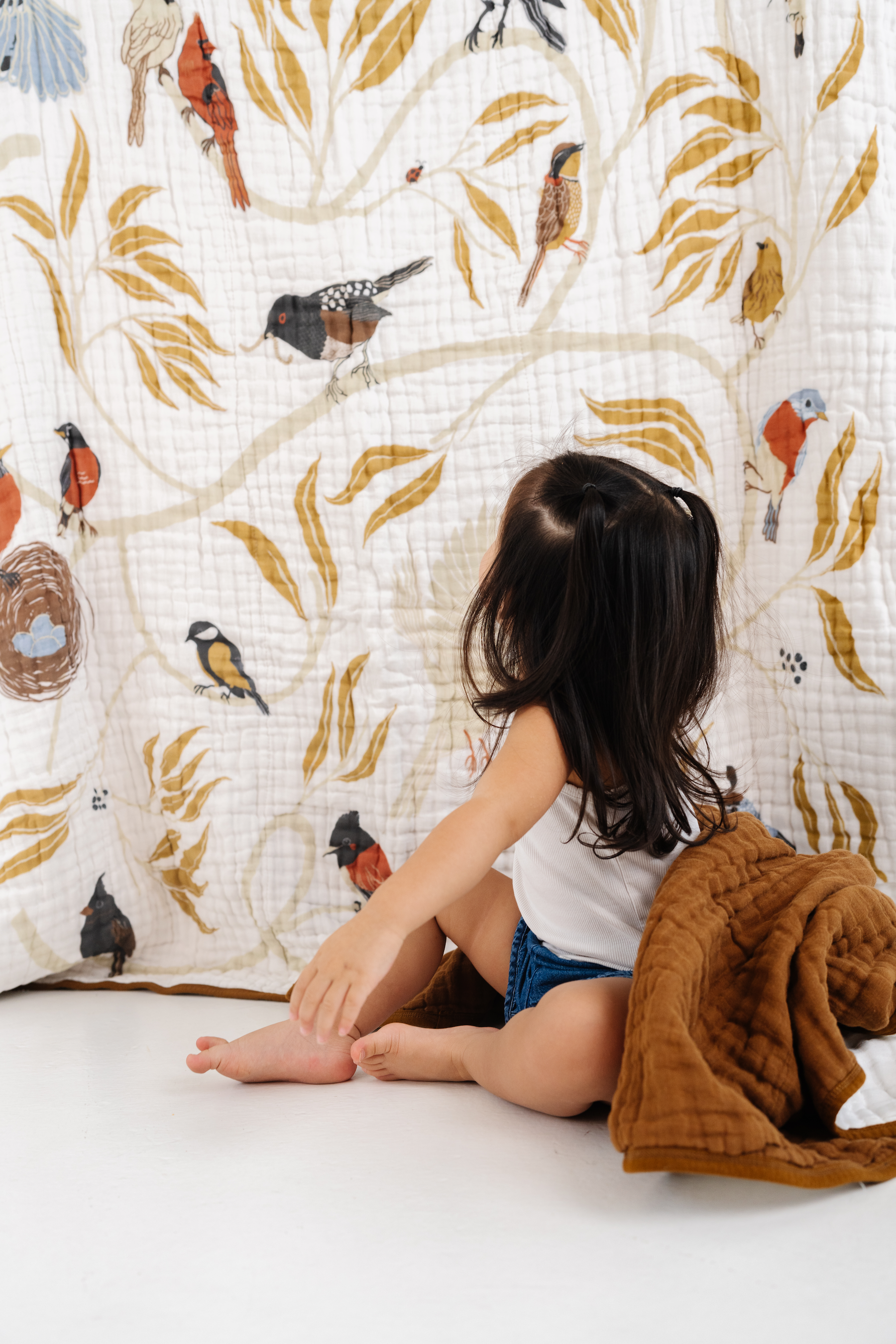 For the Birds Reversible Cotton Muslin Throw Blanket