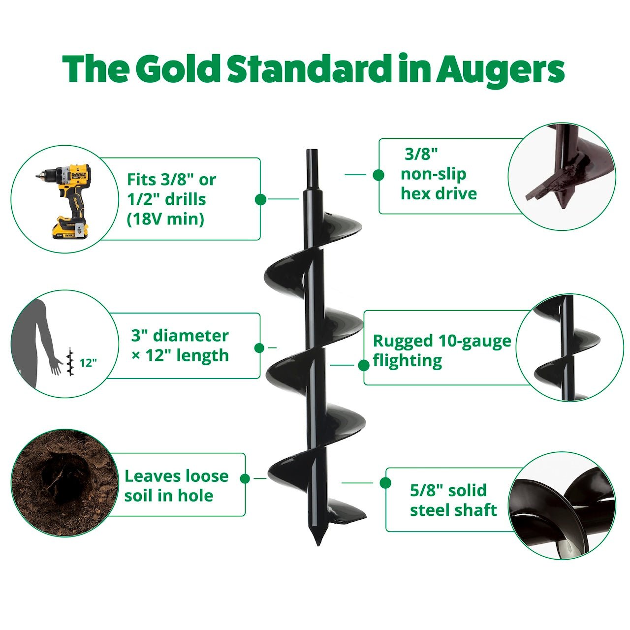 DIY Planting & Mixing Garden Auger - 3" x 12" Black