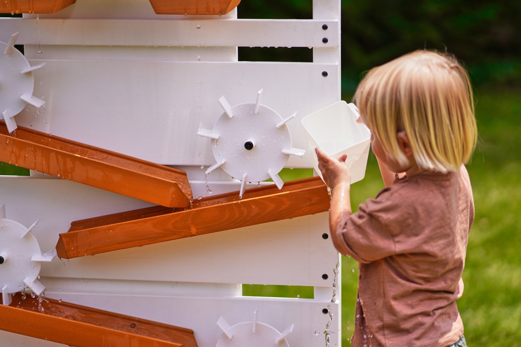 Interactive Wooden Water Table - Multi-Level Sensory Play Station & Bench