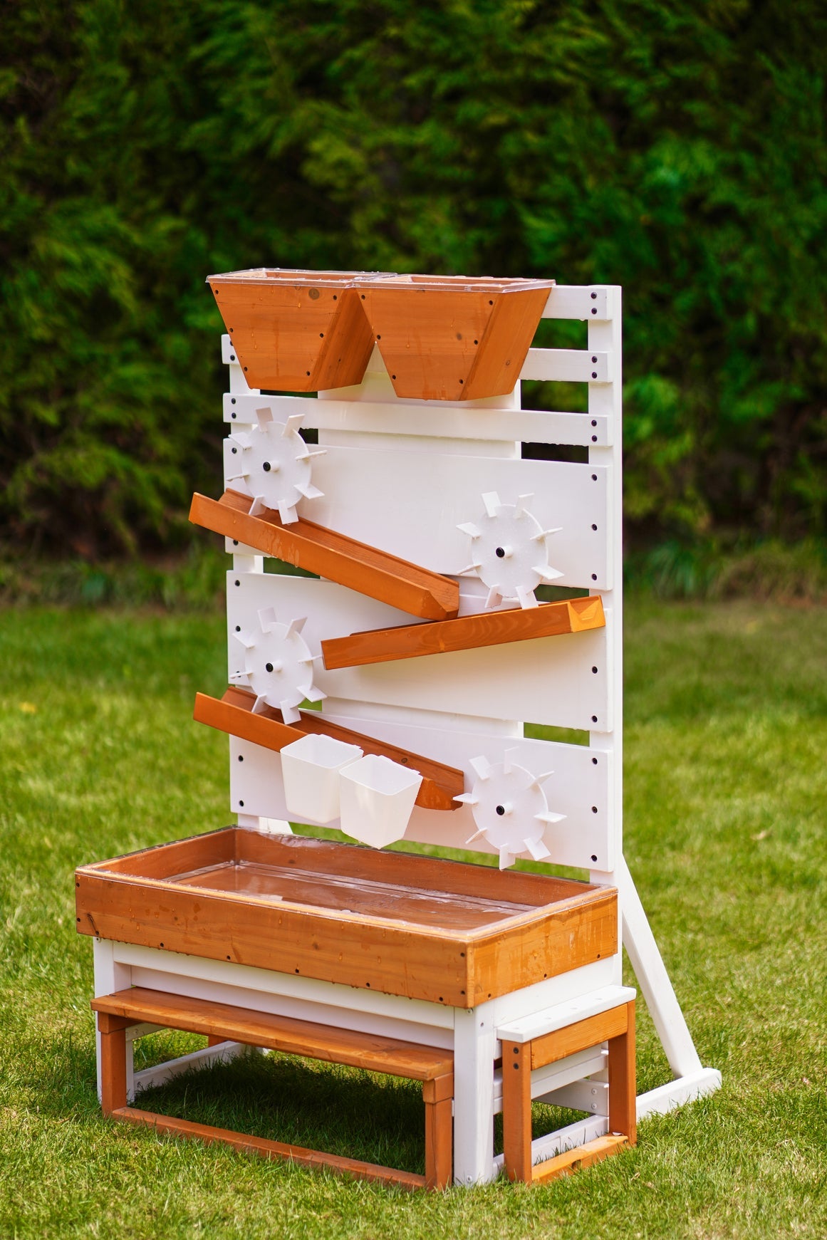 Interactive Wooden Water Table - Multi-Level Sensory Play Station & Bench