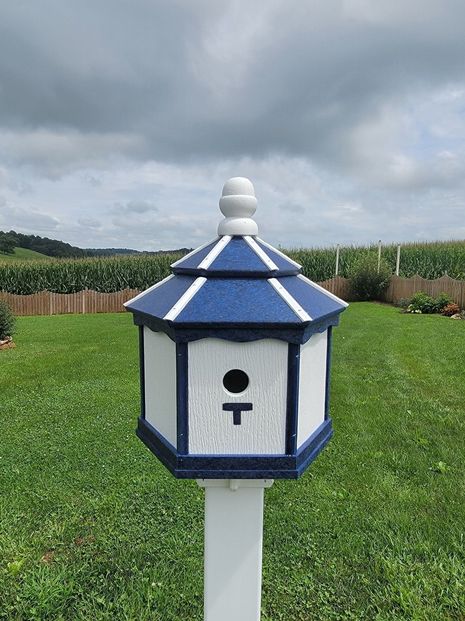 Durable Amish-Made Poly Gazebo Birdhouse With 3 Nesting Holes Navy Cedar option3