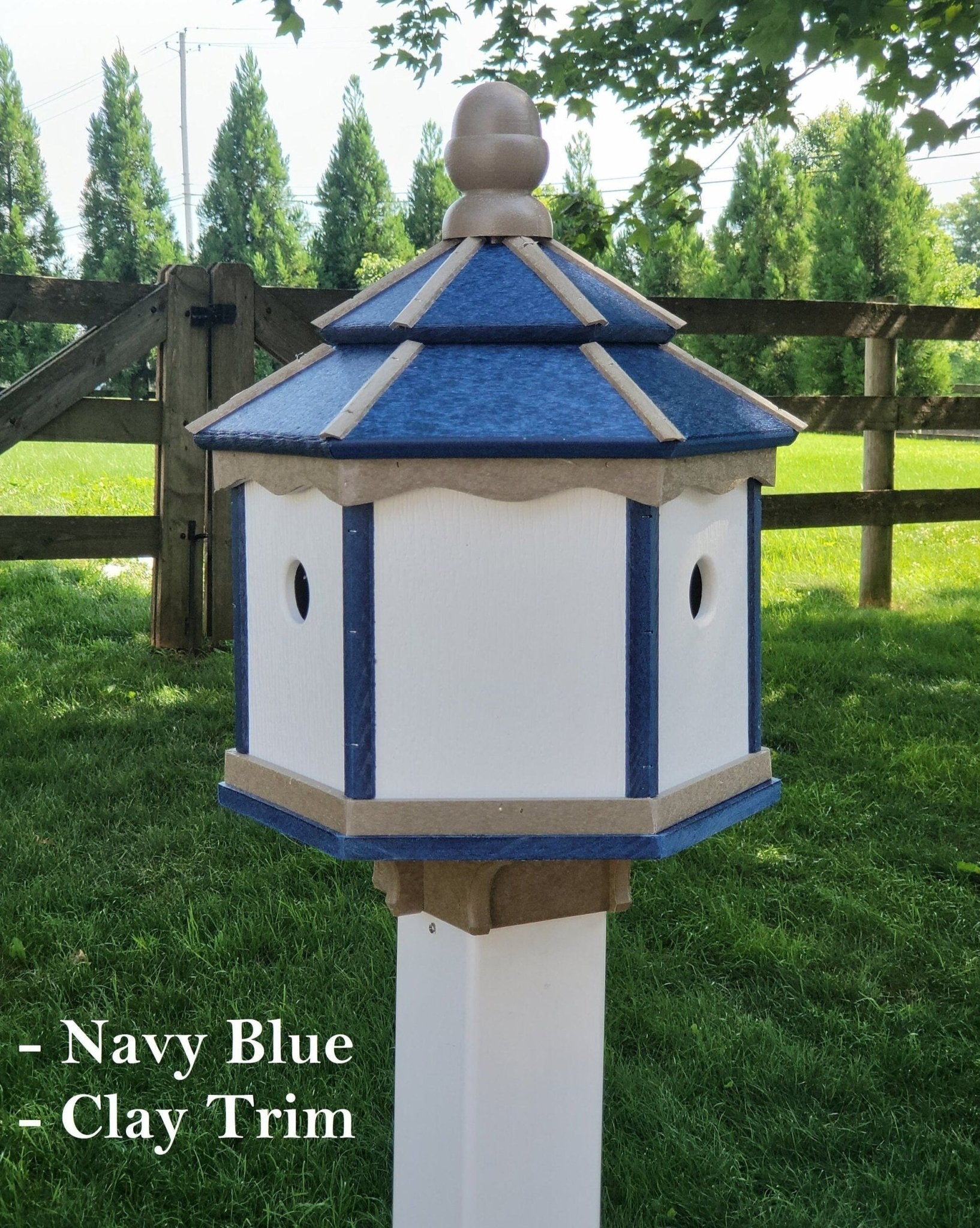 Durable Amish-Made Poly Gazebo Birdhouse With 3 Nesting Holes Navy Cedar