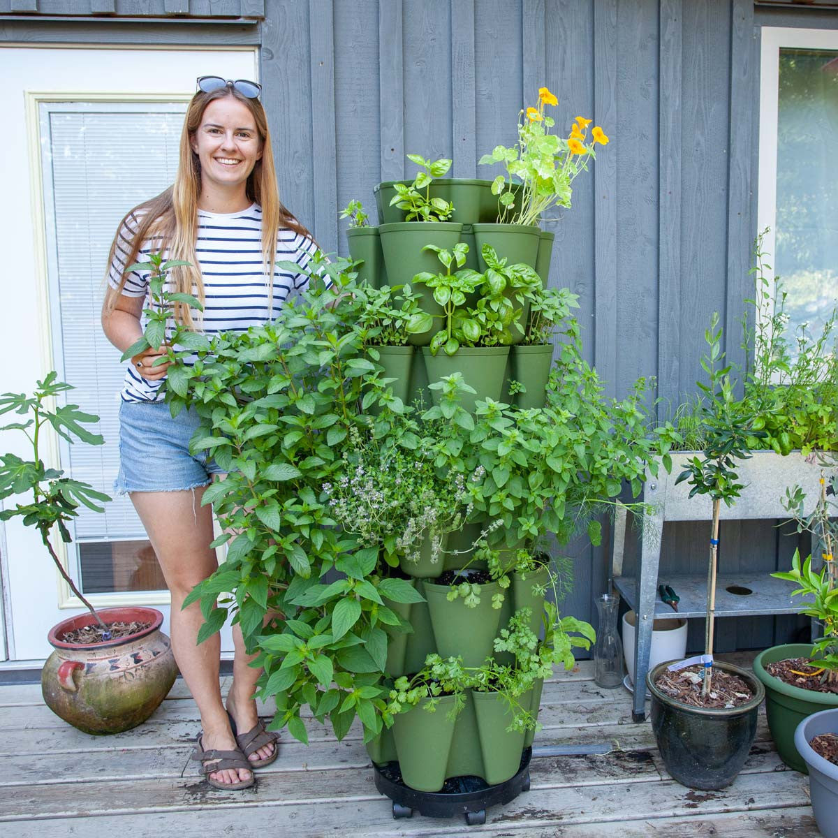 vertical pot planter 5 Tier GreenStalk Garden Original Vertical Planter - Basic Texture Evergreen