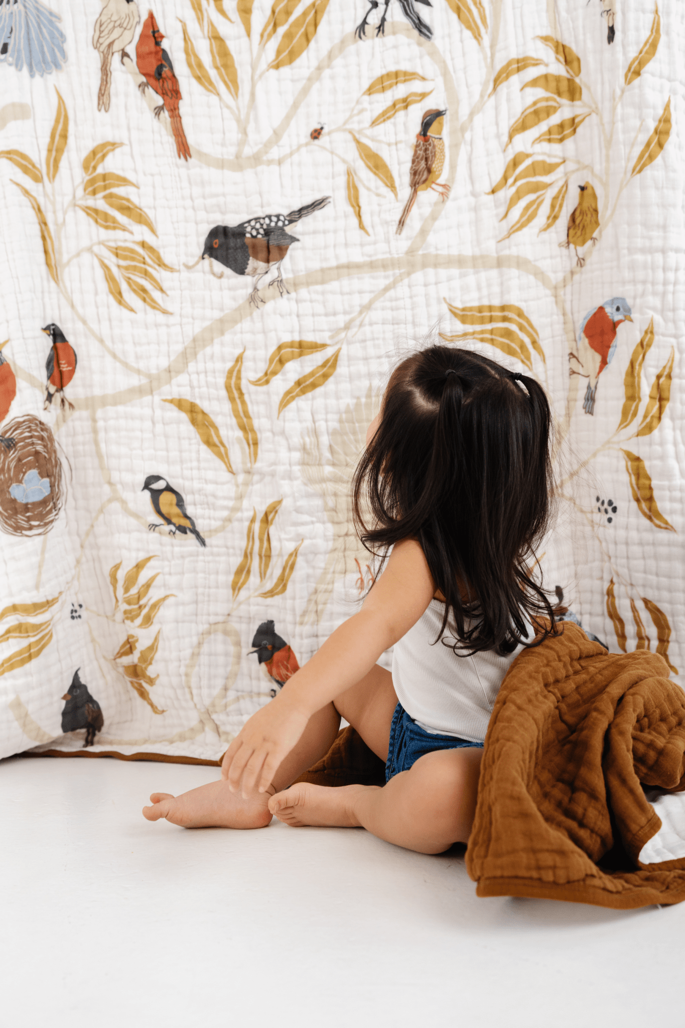 For the Birds Reversible Cotton Muslin Throw Blanket option3