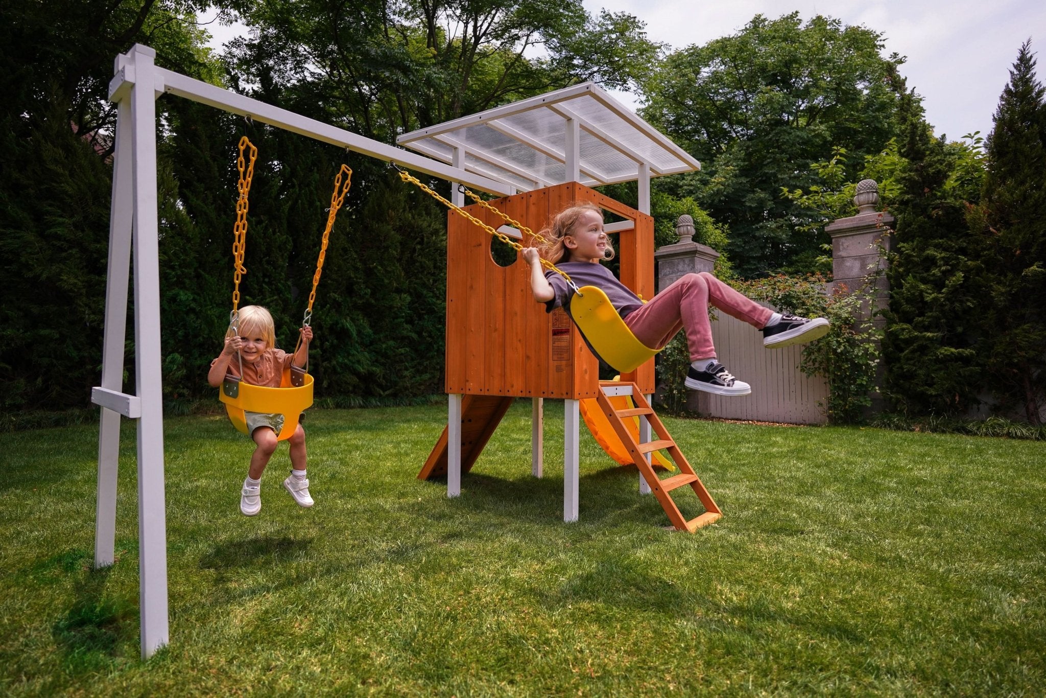 Forest Compact Wooden Playhouse & Swing Frame - Outdoor Toddler Swing Set option3