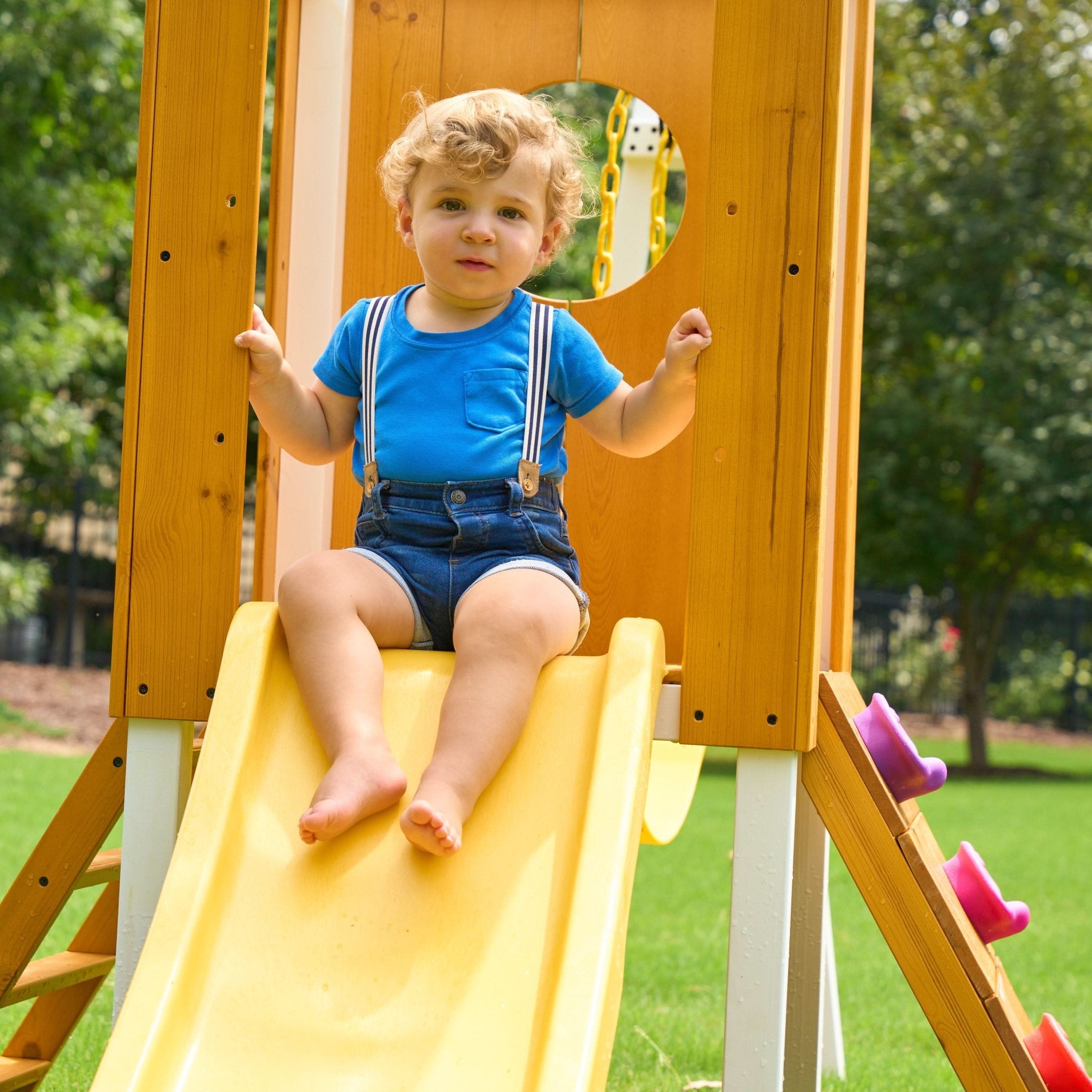Forest Compact Wooden Playhouse & Swing Frame - Outdoor Toddler Swing Set option3